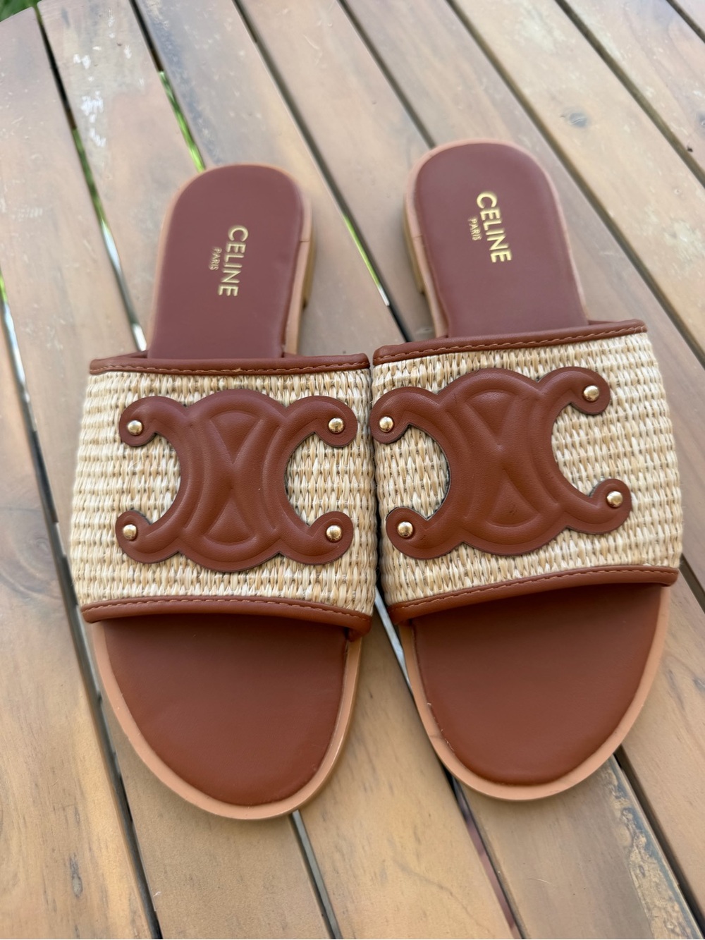 Women's Brown Raffia Slide Sandals size 41